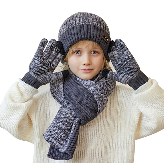 1-11 Years Kids Winter Beanie Hat Warm Knit Thick Ski Cap And Scarf Gloves Set for Girls Boys