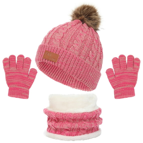 Savings 1-11 Years Kids Winter Beanie Hat Warm Knit Thick Ski Cap with PomPom And Scarf Gloves Set for Girls Boys Savings up to 30% off