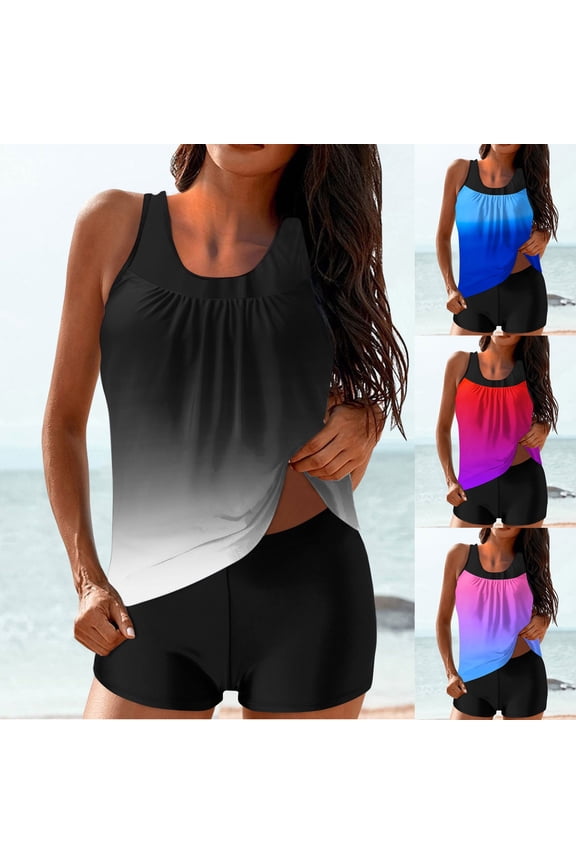 $15 & Under UTSJKR Womens Bathing Suits Tankinis Tummy Control Modest Two Piece Bathing Suit Loose Fit Blouson Swimwear with Boyshorts Black XXL