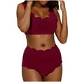 thumbnail image 1 of $15 & Under UTSJKR Scalloped Trim Two Piece Swimsuits for Women High Waisted Bikini Sets Tummy Control Cheeky Bathing Suits Swimwear Wine L, 1 of 8