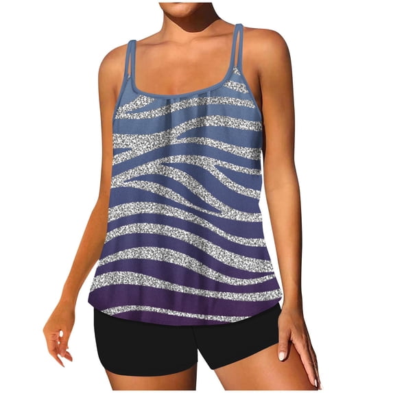 Savings $15 & Under UTSJKR Women Plus Size Tankini Swimsuit, 2 Piece Flowy Plus Size Bathing Suits and Shorts with Adjustable Straps Navy XL