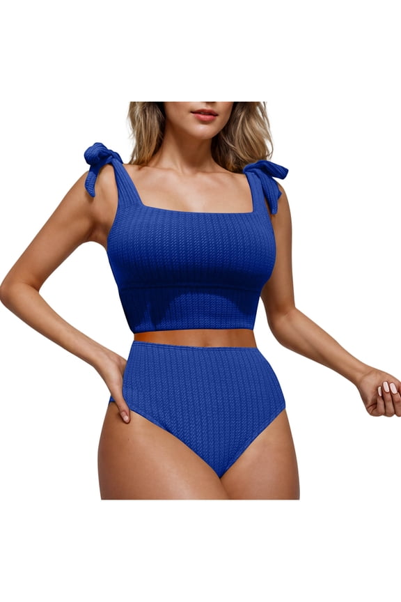 $15 & Under UTSJKR Women's High Waisted Bikini Sets Adjustable Strap Square Neck Swimsuits Modest Cheeky 2 Piece Bathing Suits Blue S