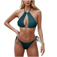 thumbnail image 1 of $15 & Under UTSJKR Women's Triangle Bikini Solid Tie Side Bandeau Halter String Bikini Set Two Piece Swimsuit Bathing Suits Green S, 1 of 4