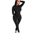 thumbnail image 1 of 2 Piece Sets for Women Long Sleeve Crewneck Tops with Leggings Solid Slim Stretch Skinny Casual Pajama Outfits Black,S, 1 of 5