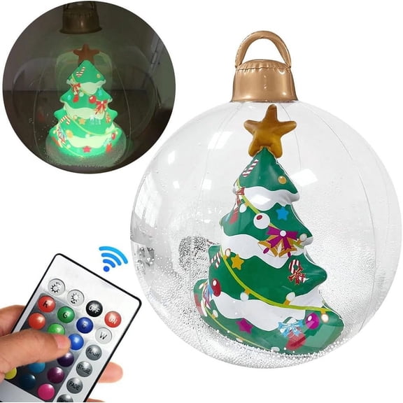 Savings! 24 Inch Light Up Inflatable Christmas Ball, PVC Inflatable Decorated Ball Ornaments with LED Light, Xmas Blow up Ball Outdoor Christmas Decorations for Yard & Pool Garden Lawn Porch