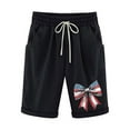 thumbnail image 1 of Save On Independence Day Shorts for Women Drawstring Elastic Waist Beach Shorts Bow Tie Graphtic American Flag Printed Sweatpants Pull On Stretch Causal Pants Workout Running Gym Trouser, 1 of 3