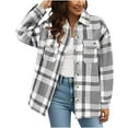 thumbnail image 1 of Flannels for Women Cropped Shacket Jacket Women's Long Sleeved Front Opening Loose Outer Garment Plaid Shirt Jacket Shirt Gray XXL, 1 of 5