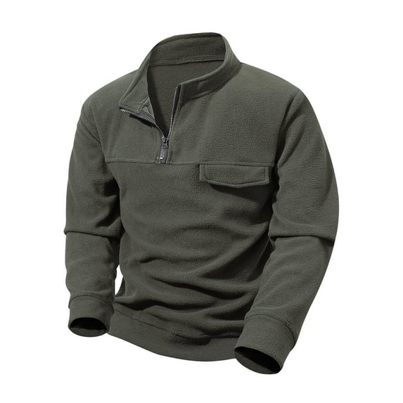 Mens Long Sleeve Tee Shirts Ndbuld Men's Personalized Stand Up Collar Tactical Hoodie Warm And Loose Solid Color With Velvet Knit Sweater,Army Green,XL