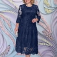 thumbnail image 1 of Ndbuld Women's Fall Winter Casual Dress Ladies' Evening Dress Heavy Industry Lace Embroidered Sequin Pattern Dress Sleeve Round Neck Dress,L-5XL,Navy,4XL, 1 of 1