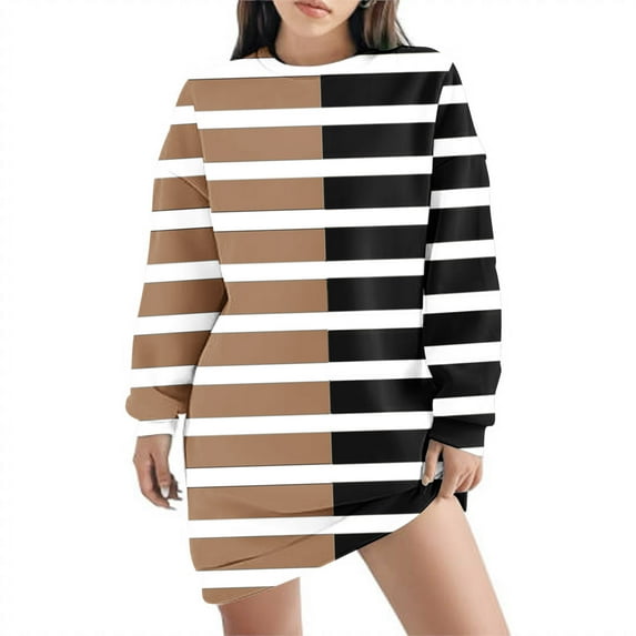 Ndbuld Women's Fall Winter Casual Dress Women Oversized Sweatshirts Hoodies Crewneck Pullover Top Casual Fall Outfits Preppy Clothes Teen Girls,Khaki,2XL