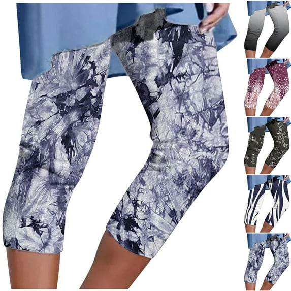 Women's Capris And Cropped Pants Athletic Cropped Pants Printed Color Casual Elastic Waist Beach Pants Capris Leggings With Pockets for Women