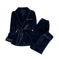 thumbnail image 1 of Women's New Fall And Winter Solid Color Pocket Thickened Warm Home Clothes Long Sleeved Nightgown Gold Velvet Nightgown Set Suit, 1 of 1