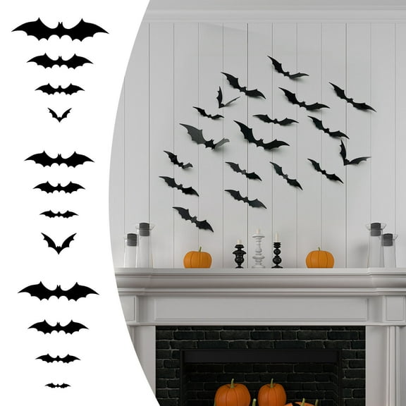 60PCS Bats Wall Decor 3D Bat Halloween Indoor Decoration Stickers for Home Decor Waterproof Black Spooky Bats for Room Decor
