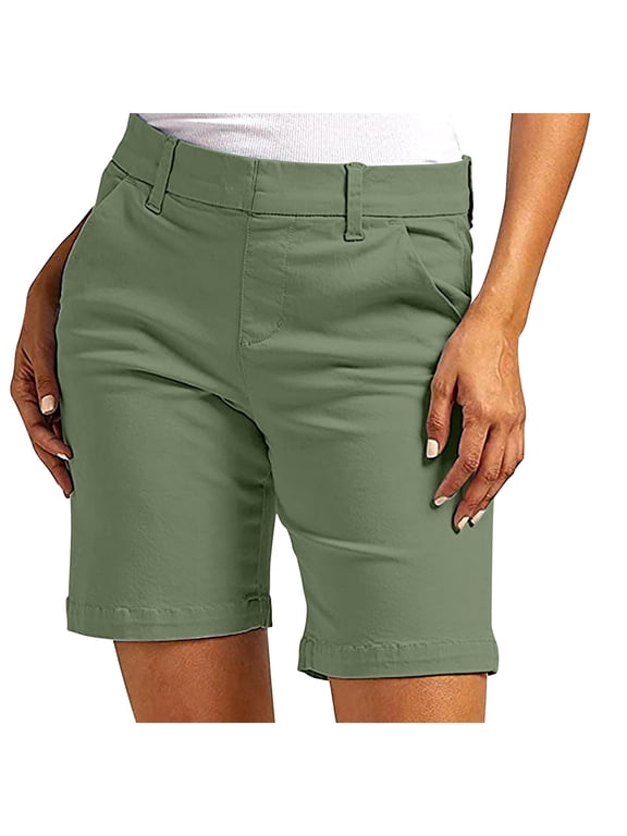 Bermuda Golf Shorts For Women Quick Dry Active Shorts Knee Length High Waisted Elastic Short Pant Baggy Relaxed Fit Lounge Breathable Sweat-Pant