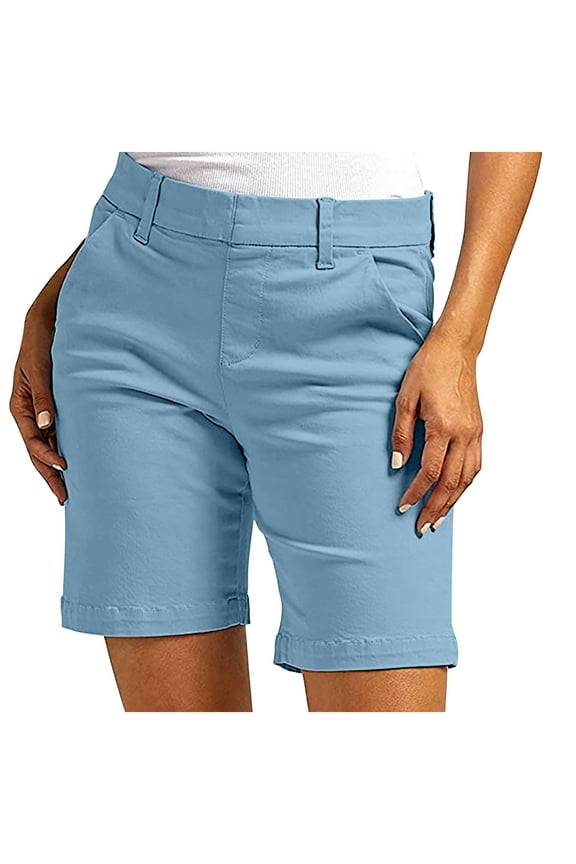 Bermuda Golf Shorts For Women Quick Dry Active Shorts Knee Length High Waisted Elastic Short Pant Baggy Relaxed Fit Lounge Breathable Sweat-Pant