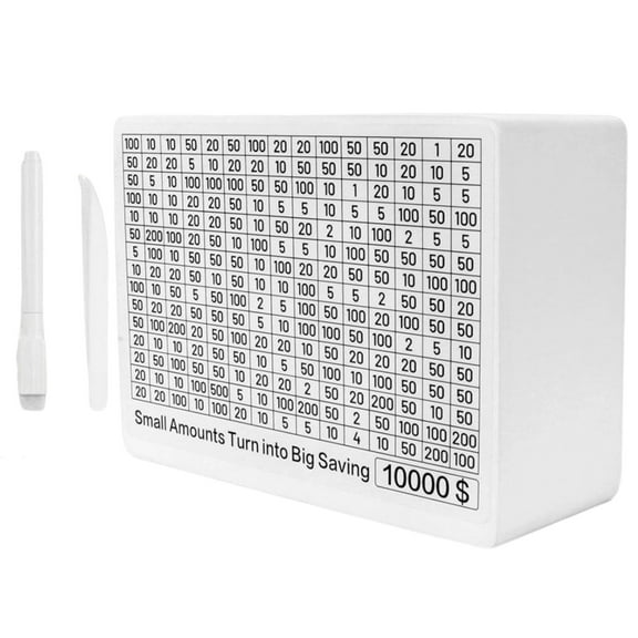 Savings Challenge Box Wooden Money Saving Box Cash Vault Piggy Bank for Adults Kids One Piece Reusable Coin Bank 16.5x12.2x6.3cm (Black, White)