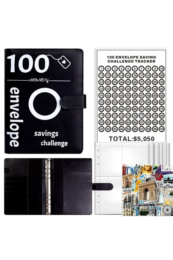 Savings Challenges Book With Envelopes & Challenge Tracker To Save $5050 Black