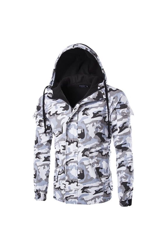 Coat for Men Long Sleeves Outwear,Men's Cotton-padded Jacket Winter Trend Casual Camouflage Style Men's Hooded Cotton-padded Jacket