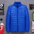 thumbnail image 1 of GaThRRgYP Mens Outwear Plus Size Long Sleeves Coat,Men Solid Casual Stand-up Collar Zipper Cotton-padded Lightweight Jacket Coats, 1 of 3