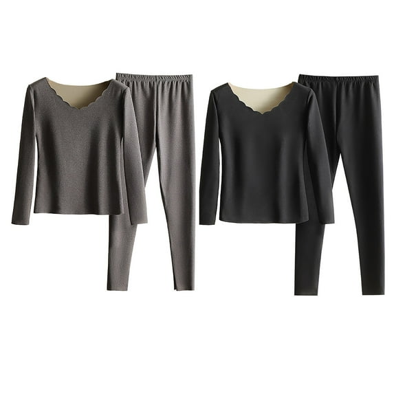 Black*Friday Clearance under $5 GaThRRgYP Warm Underwear for Women Plus Size,2PC Women's Plush and Thickened Winter Round Neck Top,Pants,Warm Underwear Set