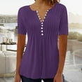 thumbnail image 1 of GaThRRgYP Going Out Tops for Women,Plus Size Blouse for Women,Women's Fashion Casual Round Neck Pleated Solid Color Button Top Blouse, 1 of 5