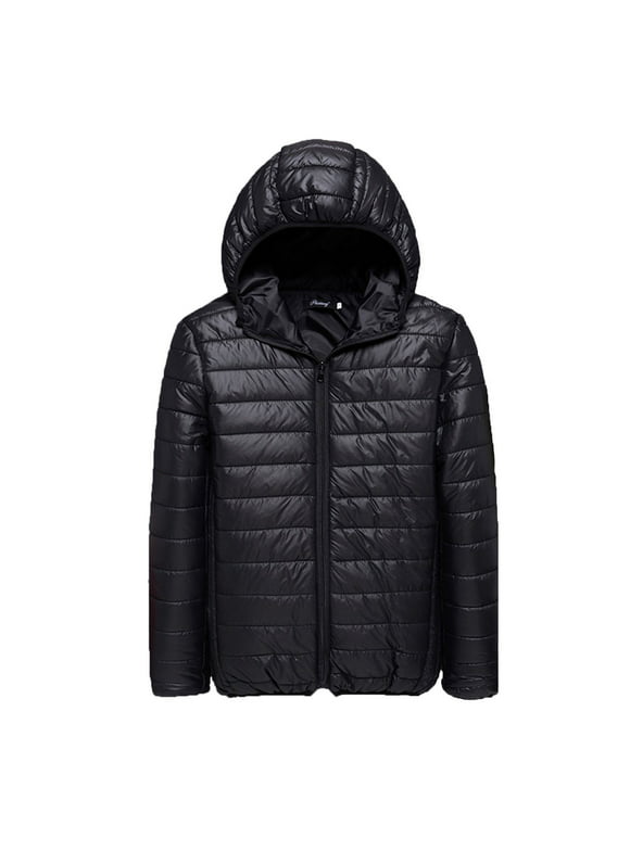 Savings Clearance 2024! Funicet Bubble Coat Men Men Solid Casual Thicken Hooded Zipper Youthful Vitality Cotton-padded Jacket Black 4XL