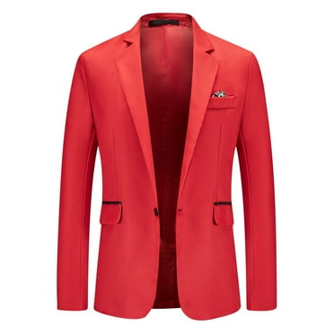 Savings Clearance 2024! Funicet Men's Casual One Button Suit Blazer Jacket Sport Coat Red 2XL