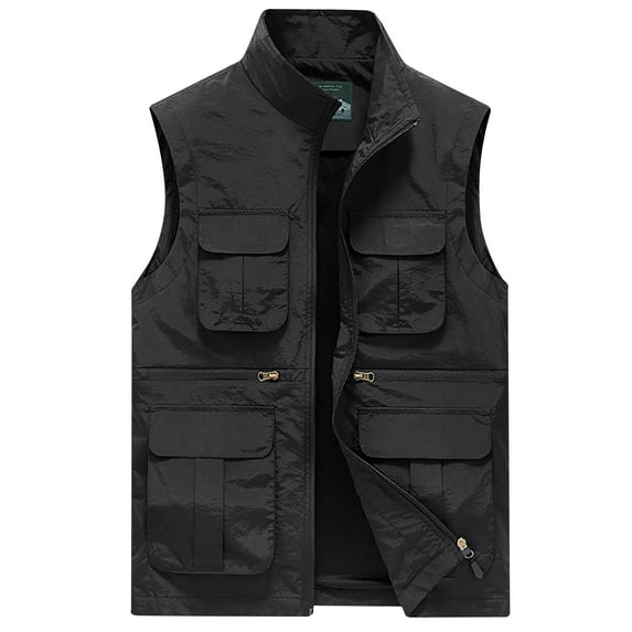 Savings Clearance 2024! Funicet Men's Work Fishing Vests Lightweight Safari Travel Hunting Waistcoat With Multi-Pockets Black 6XL