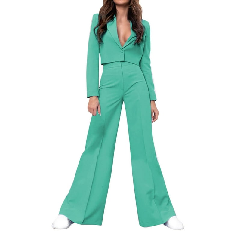 Savings Clearance 2024! Funicet Pants Suits for Women Dressy 2 Piece Casual  Plus Size Open Front Blazer Pant Suit Set Wedding Prom Work Business Suit  Green L 