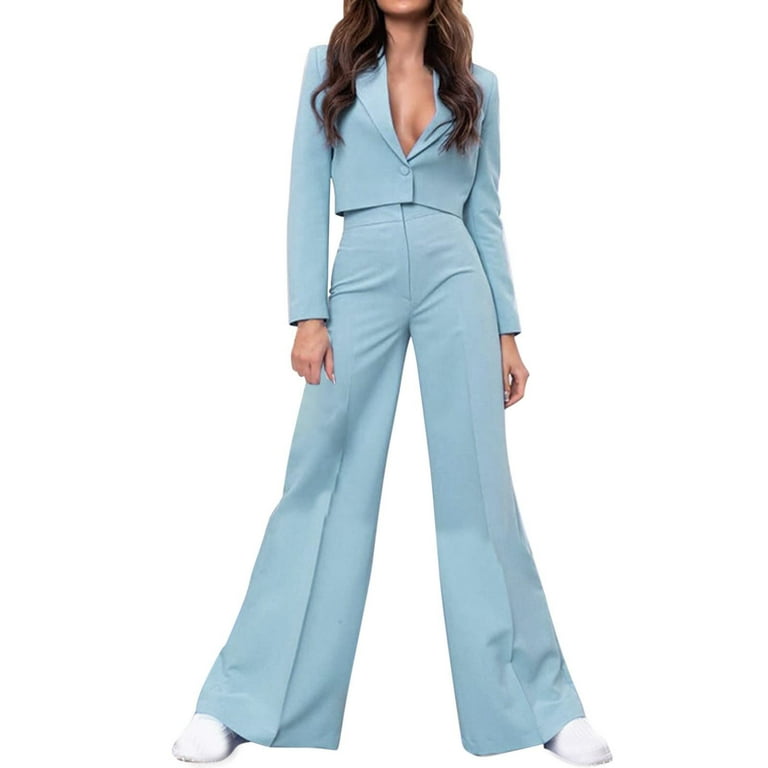Savings Clearance 2024! Funicet Pants Suits for Women Dressy 2 Piece Casual  Plus Size Open Front Blazer Pant Suit Set Wedding Prom Work Business Suit  Sky Blue L 