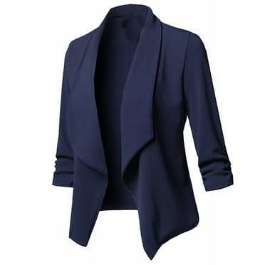 Savings Clearance 2024! Funicet Womens Lightweight Thin 3/4 Sleeve Open Front Blazer Jacket With Plus Size Navy L
