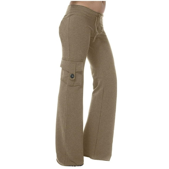 Savings Clearance 2024! Funicet Yogalicious Leggings Women Workout Out Leggings Stretch Waist Button Pocket Yoga Gym Loose Pants With Pockets Khaki L