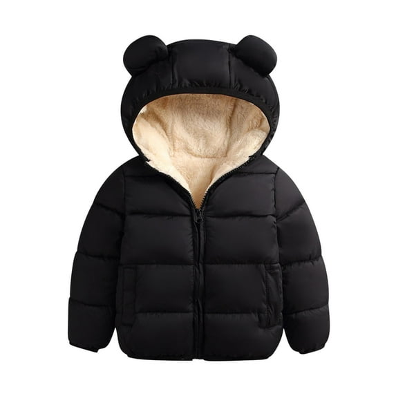 GaThRRgYP Child Winter Coat,Toddler Kids Boys Girls Cute Solid Color Plush Cute Winter Thick Casual Keep Warm Hooded Coat Jacket Black 2 Years