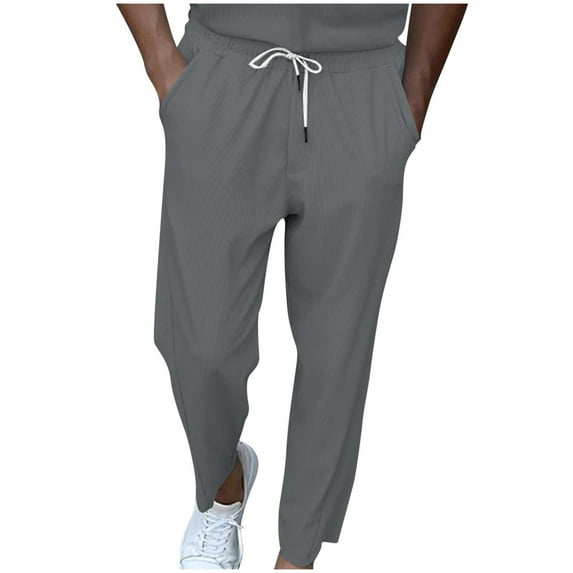 Savings Clearance 2024 Mens Trousers Trendy Baggy Pants Wide Leg Slacks Pockets Trousers Solid Color Pants Drawstring Slacks Straight Leg Trousers Elasticated Waist Pants Loose Golf Slacks