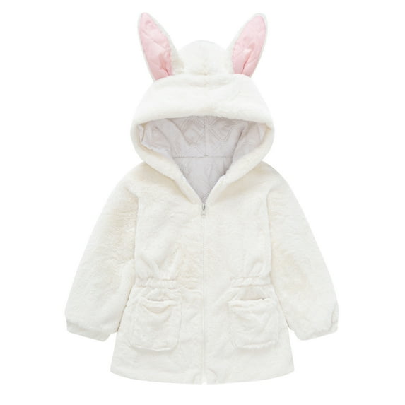 Savings Clearance 2024! TAGOLD Kids Coats Toddler Baby Girls Solid Color Plush Cute Rabbit Ears Winter Hoodie Thick Coat