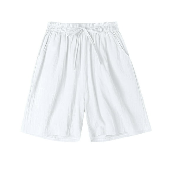 Savings Clearance 2024 Trousers For Womens Elasticated Waist Plus Size Slacks Oversized Solid Color Pants Loose Wide Leg Shorts Straight Leg Trousers Casual Drawstring Slacks Pockets Pants