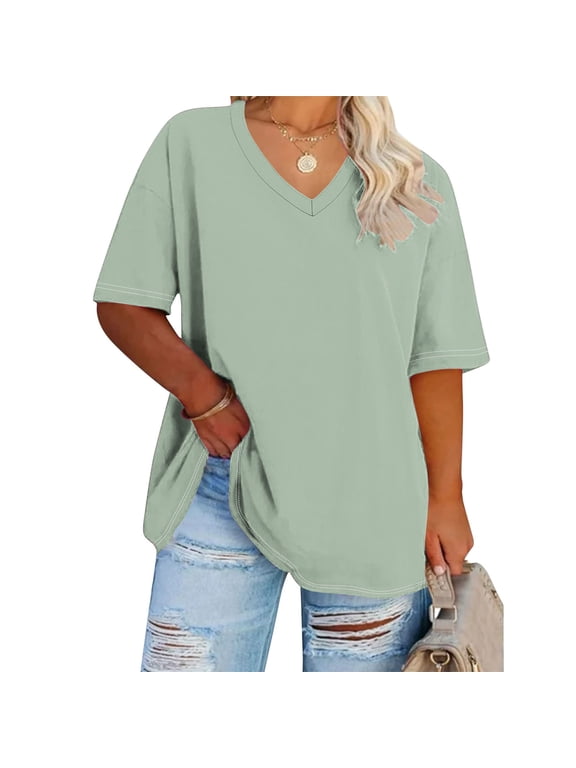 2025 Summer Tops for Womens Short Sleeve T-shirt Tops Pullover Casual Summer T Shirts Basic Tops Tees