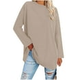 thumbnail image 1 of TAGOLD Womens Plus Size Casual Tops, Womens Summer Long Sleeve Tops,Ladies' Fashion Flared Cuffed Casual Solid Long Sleeve Round-Neck Blouse/Shirt Tops, 1 of 5