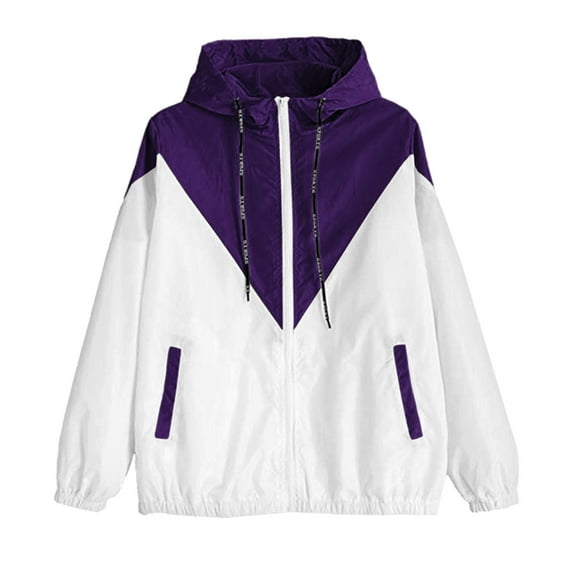 Savings Clearance 2025! asdoklhq Clearance Jackets Under $5.00,Women Long Sleeve Patchwork Thin Skinsuits Hooded Zipper Pockets Sport Coat
