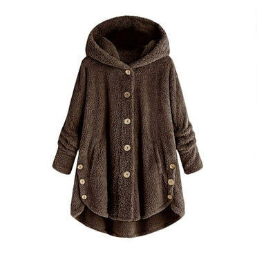 Savings Clearance 2025! asdoklhq Coat for Women Clearance $2,Women Plus Size Button Plush Tops Hooded Loose Cardigan Wool Coat Winter Jacket