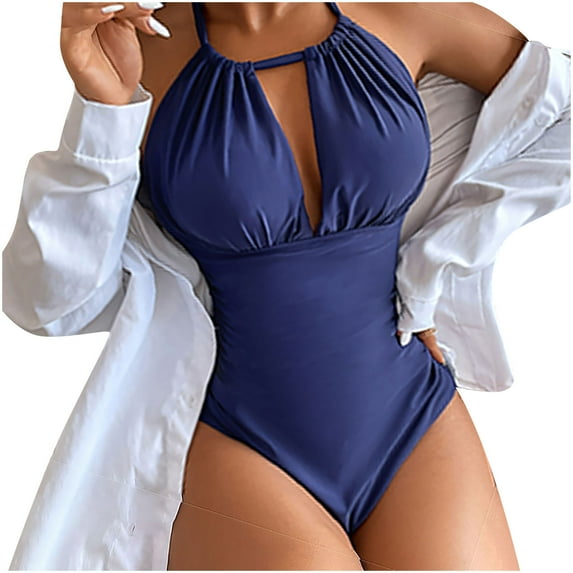 Savings Clearance 2025! asdoklhq Plus Size Swimsuit Clearance Under $10,Women's One-Piece Padded Plus Size Overlay Print Bikini Swimsuit