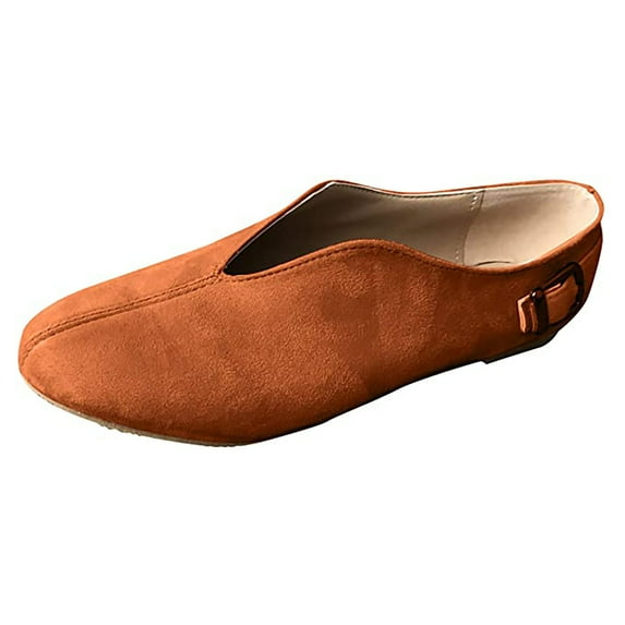 Savings Clearance 2025! asdoklhq Sandals for Women Clearance Under $10,Women's Casual Shoes, Flat Shallow Belt Buckle Lazy Pointed Suede Summer Flat Shoes