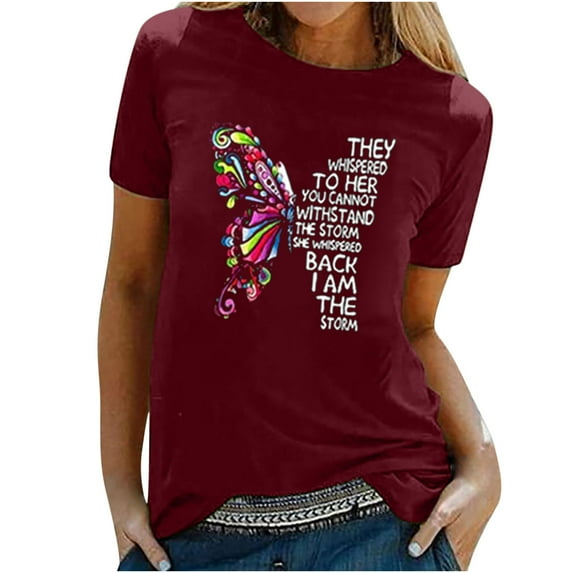 Savings Clearance 2025! asdoklhq Womens Plus Size Clearance,Women's Shirt Tees Funny Cute Short Sleeve Fall T Shirt Butterfly Print Shirt Gift Tops Blouse Gift for Women