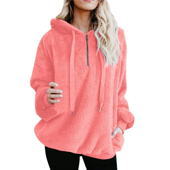 Savings Clearance 2025! asdoklhq Womens Plus Size Tops Clearance, Women's Zipper V-Neck Pullover Tops Long Sleeve Hooded Blouse Sweatshirt