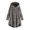 thumbnail image 1 of Savings Clearance 2025! asdoklhq Womens Plus size Clearance Women Plus Size Button Plush Tops Hooded Loose Cardigan Wool Coat Winter Jacket, 1 of 3
