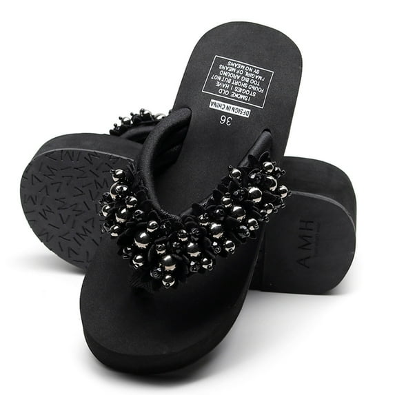 Savings Clearance 2025! asdoklhq Womens Slide Slippers,Women Girls Floral Wedges Bohemian Style Flip Flops Sandals Slippers Beach Shoes