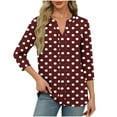 thumbnail image 1 of 3/4 Length Sleeve Shirts Womens Dressy Casual Polka Dot Graphic Tees Trendy V-Neck Loose Fit Tunic Blouse, 1 of 6