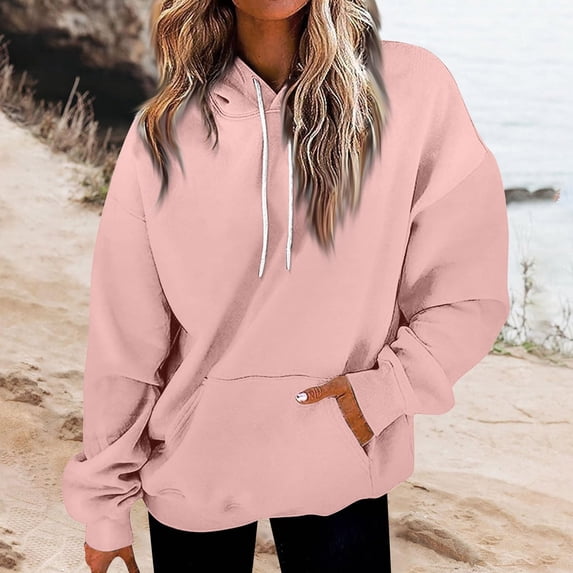 Hoodies for Women Long Sleeve Oversized Sweatshirts 2025 Trendy Drawstring Pullover with Pockets Preppy Fall Clothes