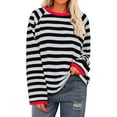 thumbnail image 1 of Long Sleeve Shirts for Women Casual Tops Crew Neck Loose Color Block Striped Shirt Top Pullover 2025 Fall Clothes, 1 of 5