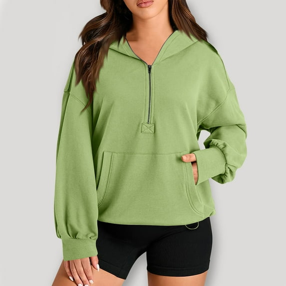 Oversized 1/4 Zip Sweatshirts for Women Casual Long Sleeve Pullover Hoodies Pocket Hooded Top Fall Winter Clothes